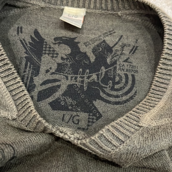 Vintage Buffalo David Bitton Sweater Army Green Large Elbow Patches EUC - Picture 4 of 12